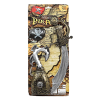 conjunto pirata dorado  (42.5x19 cm). Incluye espada, garfio y parche. Ideal para disfraces de capitán pirata o bucanero.