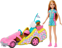 COCHE Barbie Muñeca Stacie con Kart Coche de Juguete, Mascota y Accesorios, de la película Stacie al Rescate