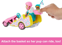 COCHE Barbie Muñeca Stacie con Kart Coche de Juguete, Mascota y Accesorios, de la película Stacie al Rescate