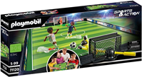 Campo de fútbol, PLAYMOBIL , 2 porteros, 2 futbolistas con función de Patada, 3 balones de futbolín, 