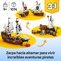 LEGO 31387  Creator 3 en 1 Barco Pirata Clásico de Juguete – Maqueta Transformable en Castillo o 2 Barcos Gemelos