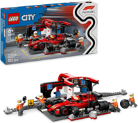 LEGO 60443 City Parada en Boxes de F1 y Equipo de Mecánicos con Coche Ferrari 